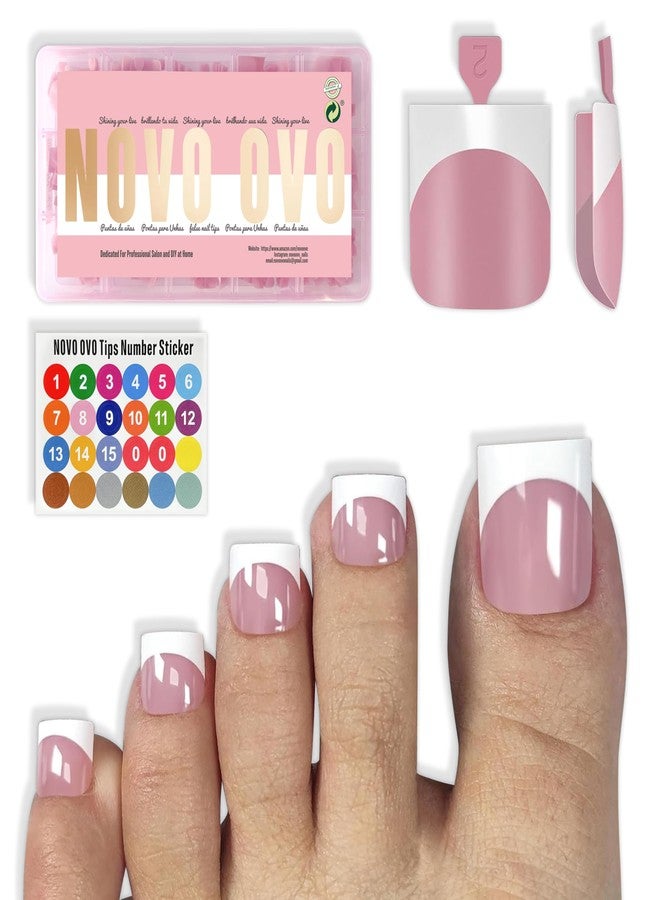 NOVO OVO Press on Toenails, Toe Nail Press ons for Women, White French Tip Sharp Square Pre-Designed Soft Gel Thick False Toenail Extension, BERRY PINK Full Cover Acrylic for DIY x 15 Sizes 150 pcs - Image 1